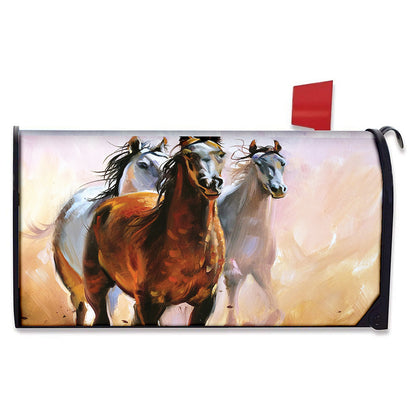 Running Horses Painting Print Mailbox Cover