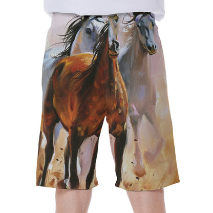Running Horses Painting Print Men's Beach Shorts