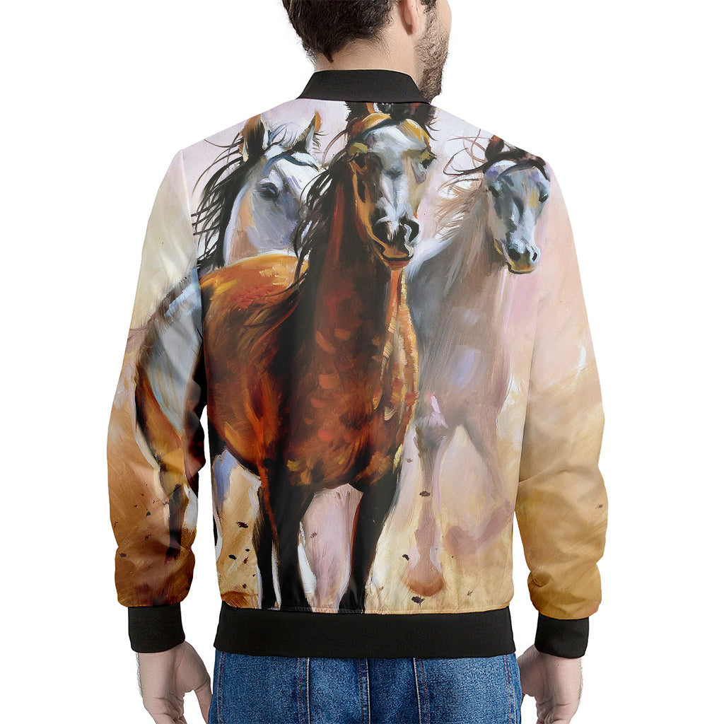 Running Horses Painting Print Men's Bomber Jacket