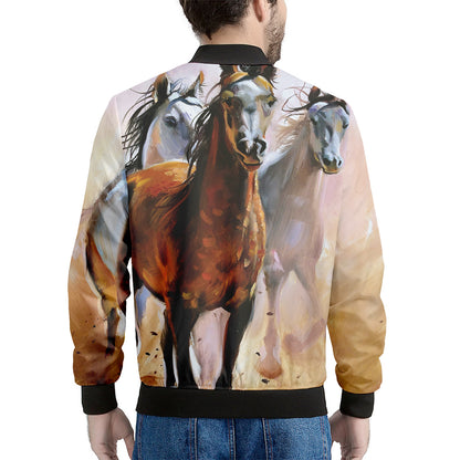 Running Horses Painting Print Men's Bomber Jacket