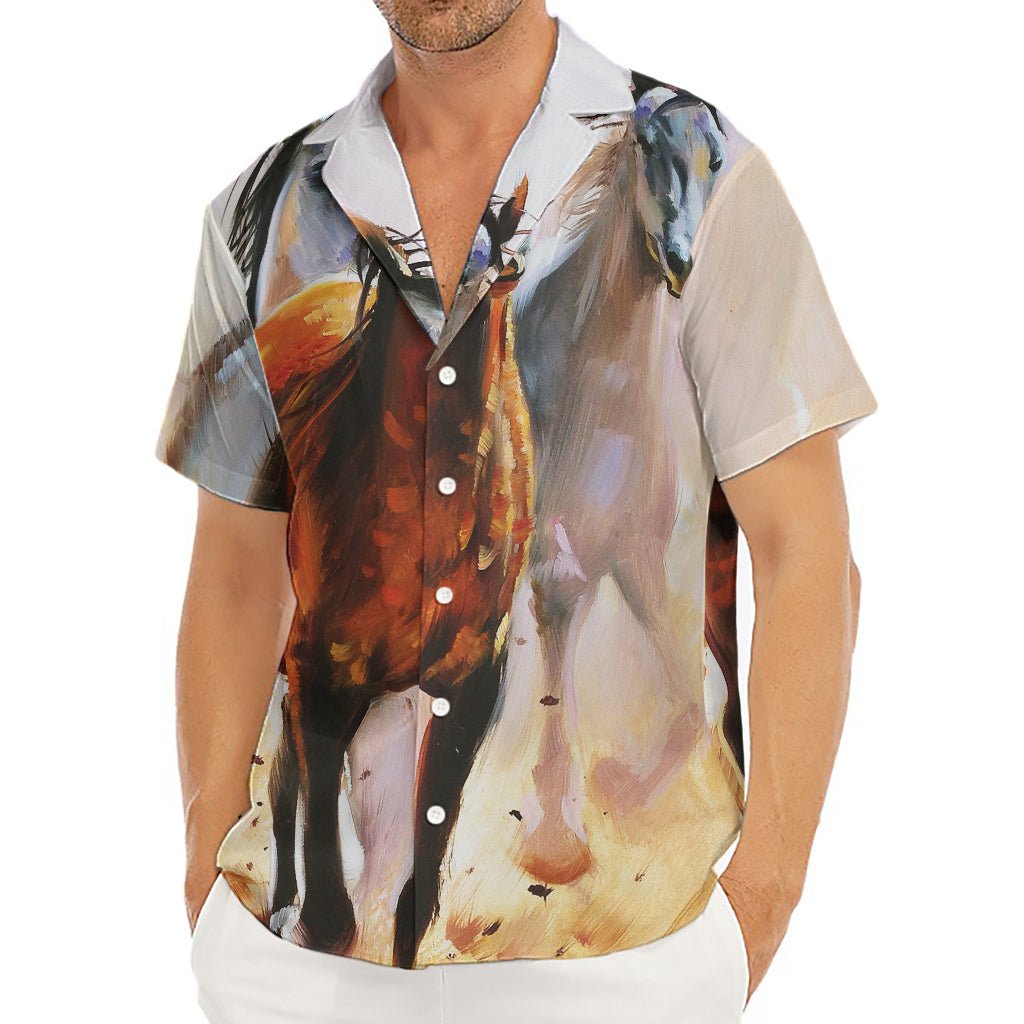 Running Horses Painting Print Men's Deep V-Neck Shirt