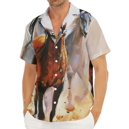 Running Horses Painting Print Men's Deep V-Neck Shirt