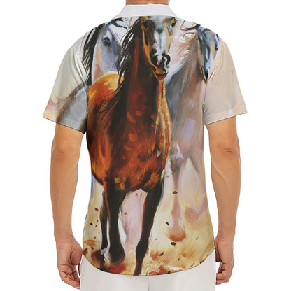 Running Horses Painting Print Men's Deep V-Neck Shirt