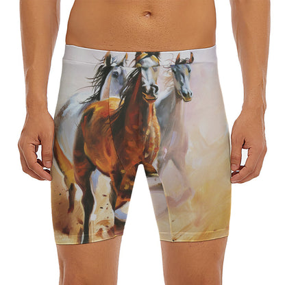 Running Horses Painting Print Men's Long Boxer Briefs