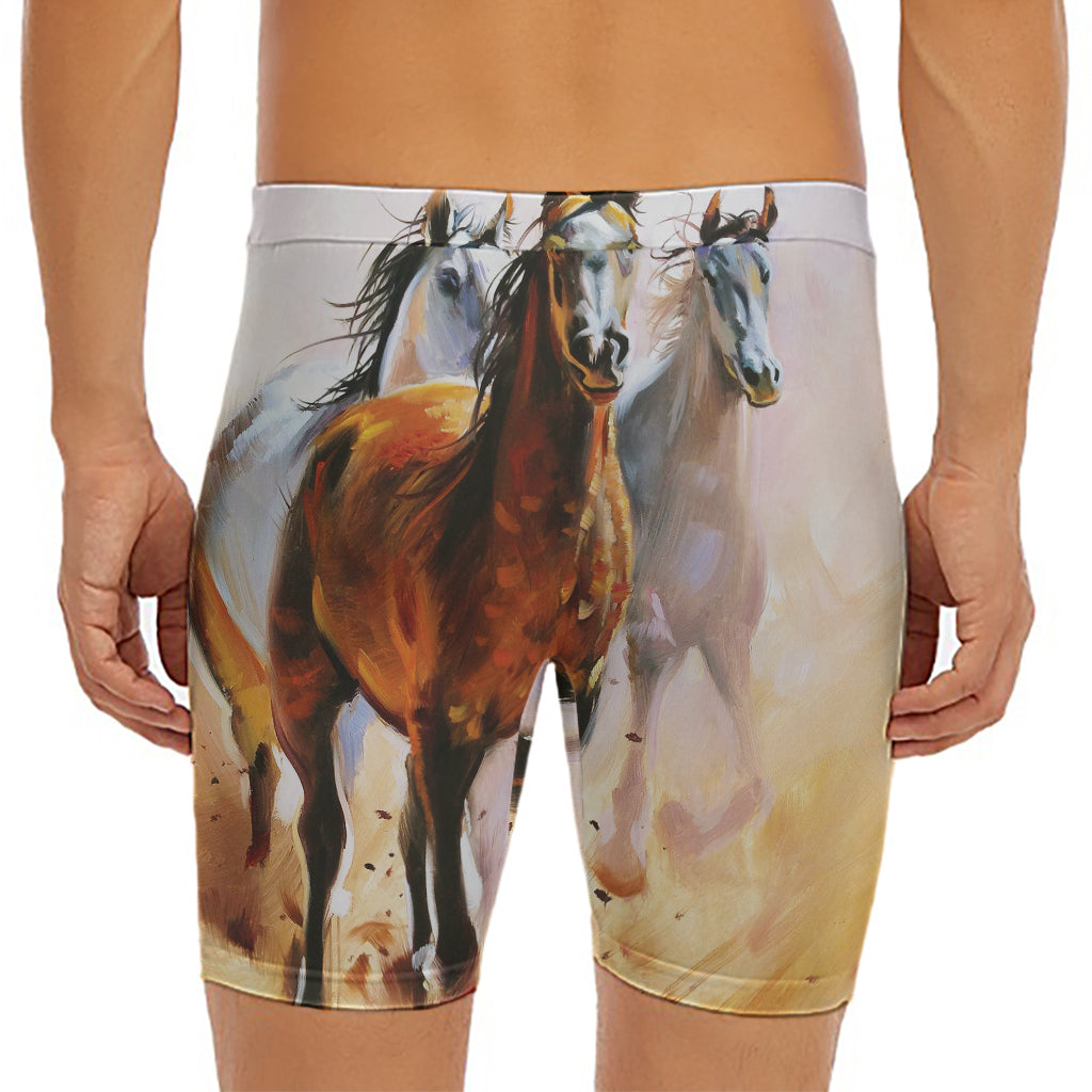 Running Horses Painting Print Men's Long Boxer Briefs