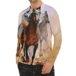 Running Horses Painting Print Men's Long Sleeve Rash Guard
