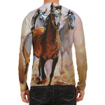 Running Horses Painting Print Men's Long Sleeve Rash Guard