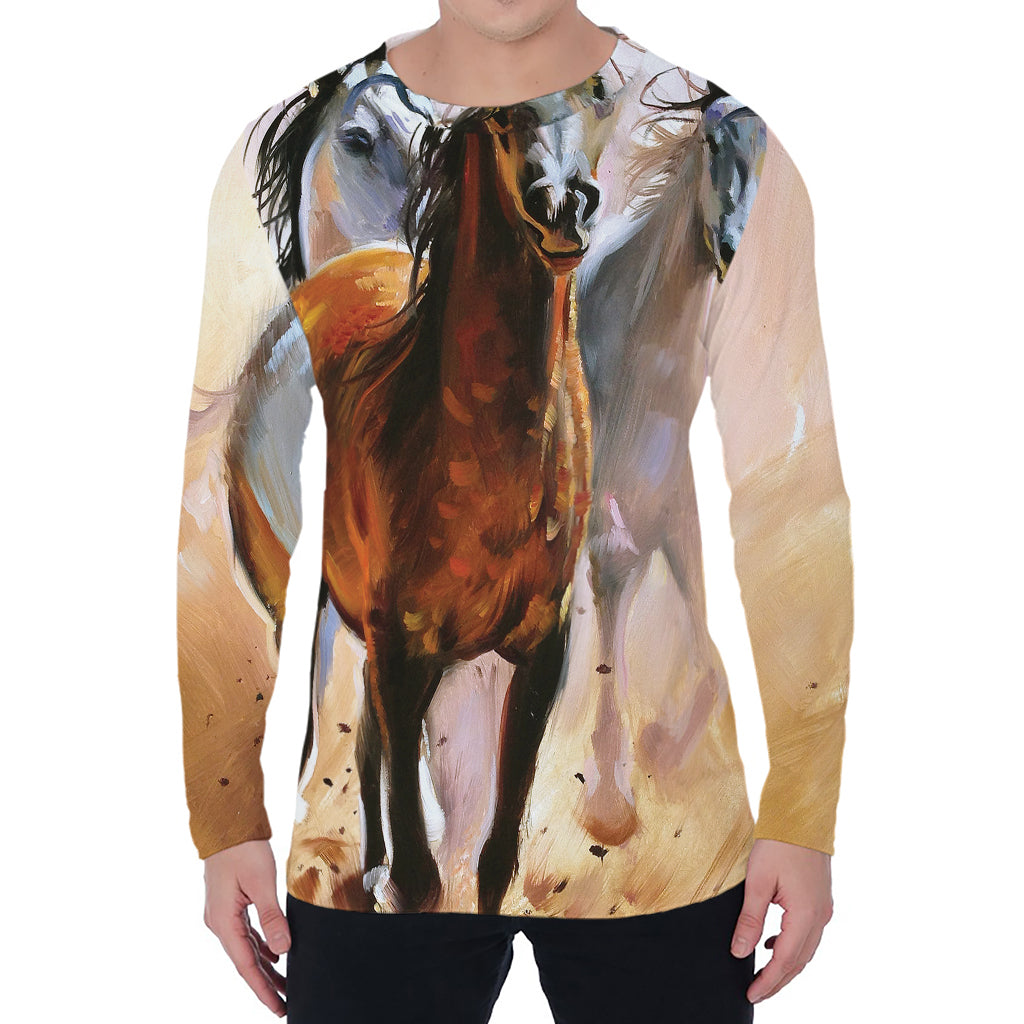 Running Horses Painting Print Men's Long Sleeve T-Shirt