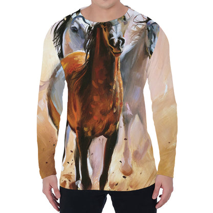 Running Horses Painting Print Men's Long Sleeve T-Shirt