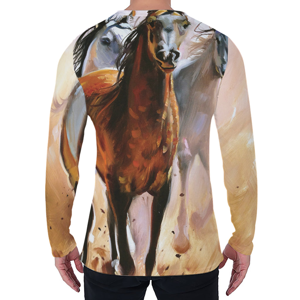 Running Horses Painting Print Men's Long Sleeve T-Shirt