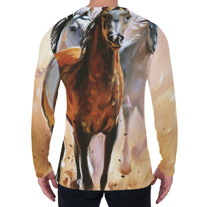 Running Horses Painting Print Men's Long Sleeve T-Shirt