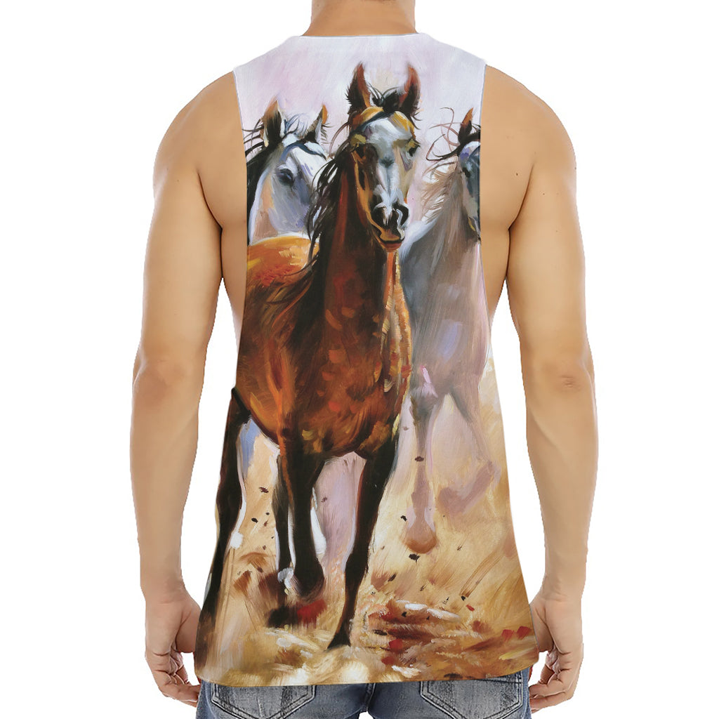 Running Horses Painting Print Men's Muscle Tank Top