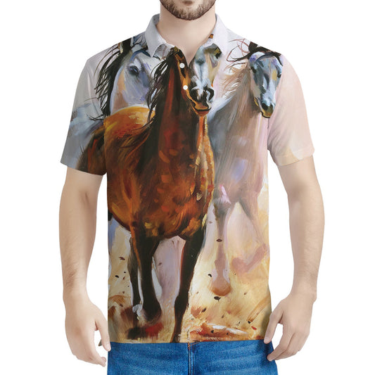 Running Horses Painting Print Men's Polo Shirt