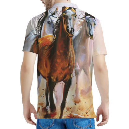 Running Horses Painting Print Men's Polo Shirt