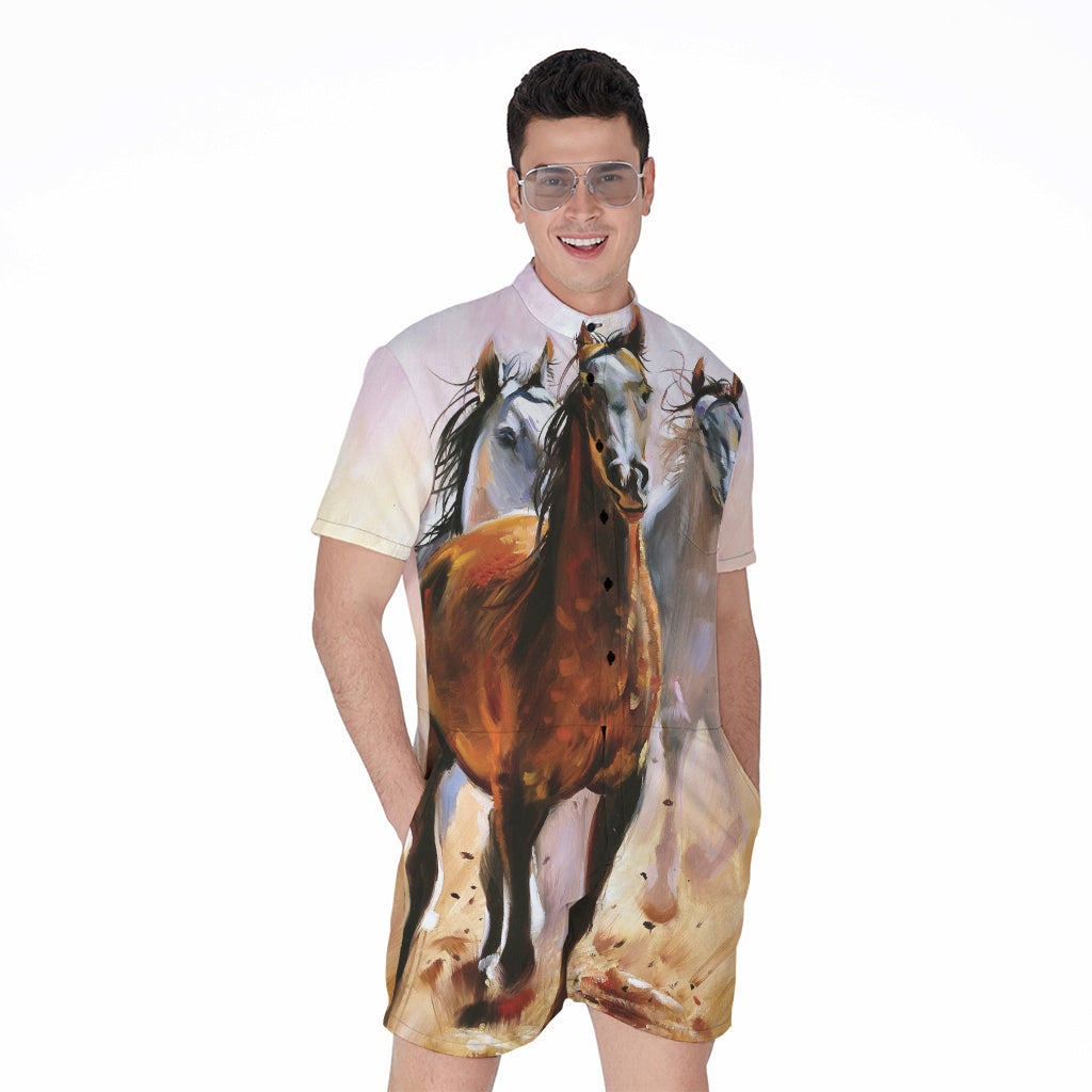 Running Horses Painting Print Men's Rompers