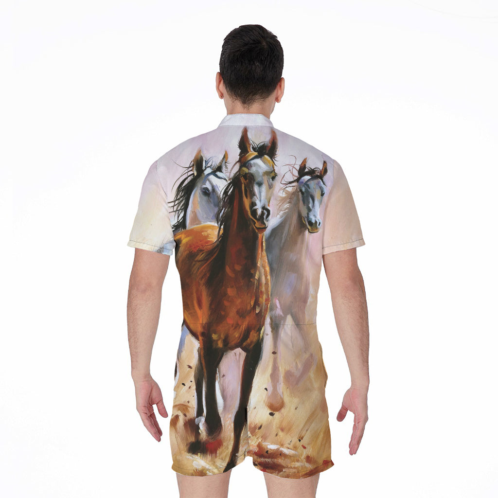 Running Horses Painting Print Men's Rompers