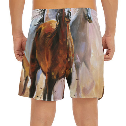 Running Horses Painting Print Men's Split Running Shorts