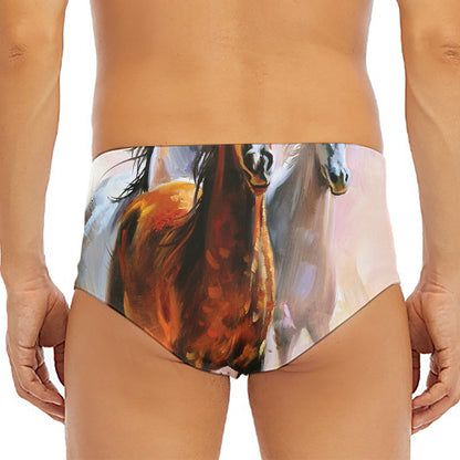 Running Horses Painting Print Men's Triangle Swim Briefs