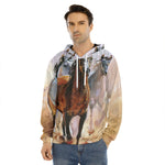 Running Horses Painting Print Men's Velvet Pullover Hoodie