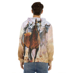 Running Horses Painting Print Men's Velvet Pullover Hoodie