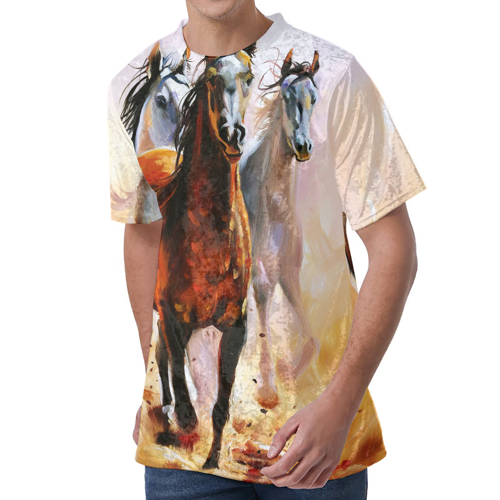 Running Horses Painting Print Men's Velvet T-Shirt
