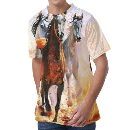 Running Horses Painting Print Men's Velvet T-Shirt