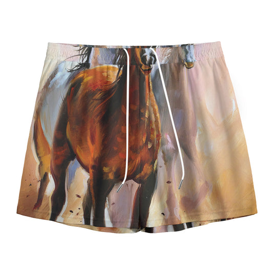 Running Horses Painting Print Mesh Shorts