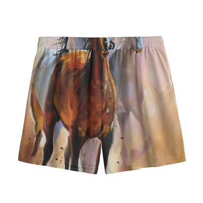 Running Horses Painting Print Mesh Shorts