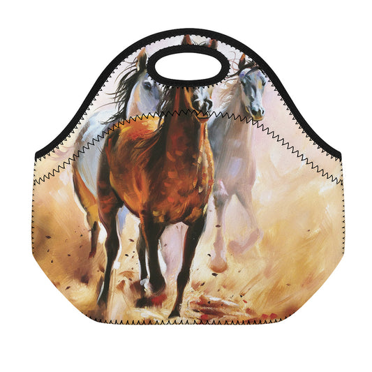 Running Horses Painting Print Neoprene Lunch Bag