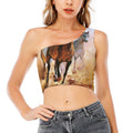 Running Horses Painting Print One Shoulder Crop Top