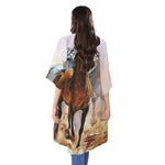 Running Horses Painting Print Open Front Beach Cover Up