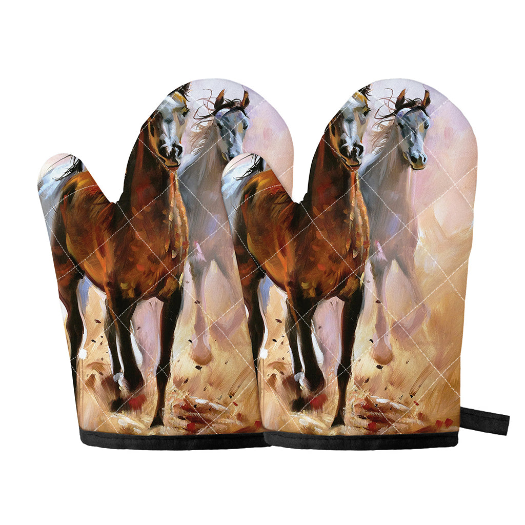 Running Horses Painting Print Oven Mitts