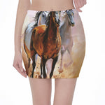 Running Horses Painting Print Pencil Mini Skirt