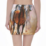 Running Horses Painting Print Pencil Mini Skirt