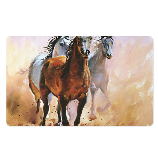 Running Horses Painting Print Polyester Doormat