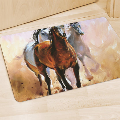 Running Horses Painting Print Polyester Doormat