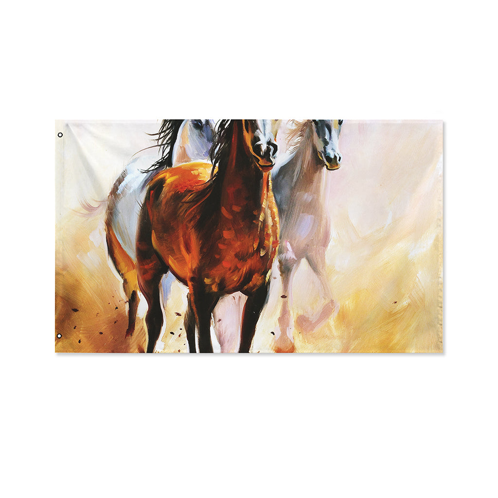 Running Horses Painting Print Polyester Flag