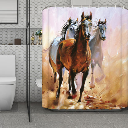 Running Horses Painting Print Polyester Shower Curtain