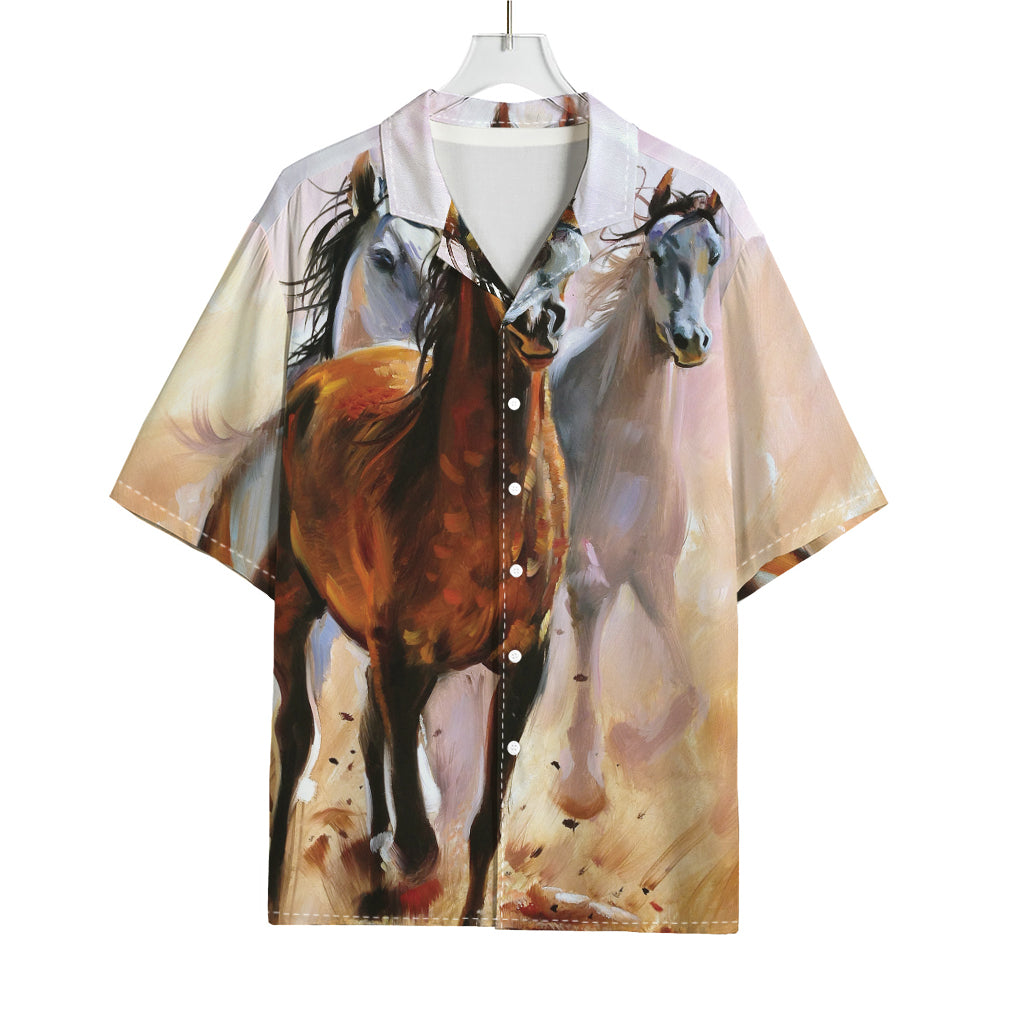 Running Horses Painting Print Rayon Hawaiian Shirt