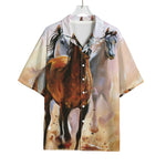 Running Horses Painting Print Rayon Hawaiian Shirt