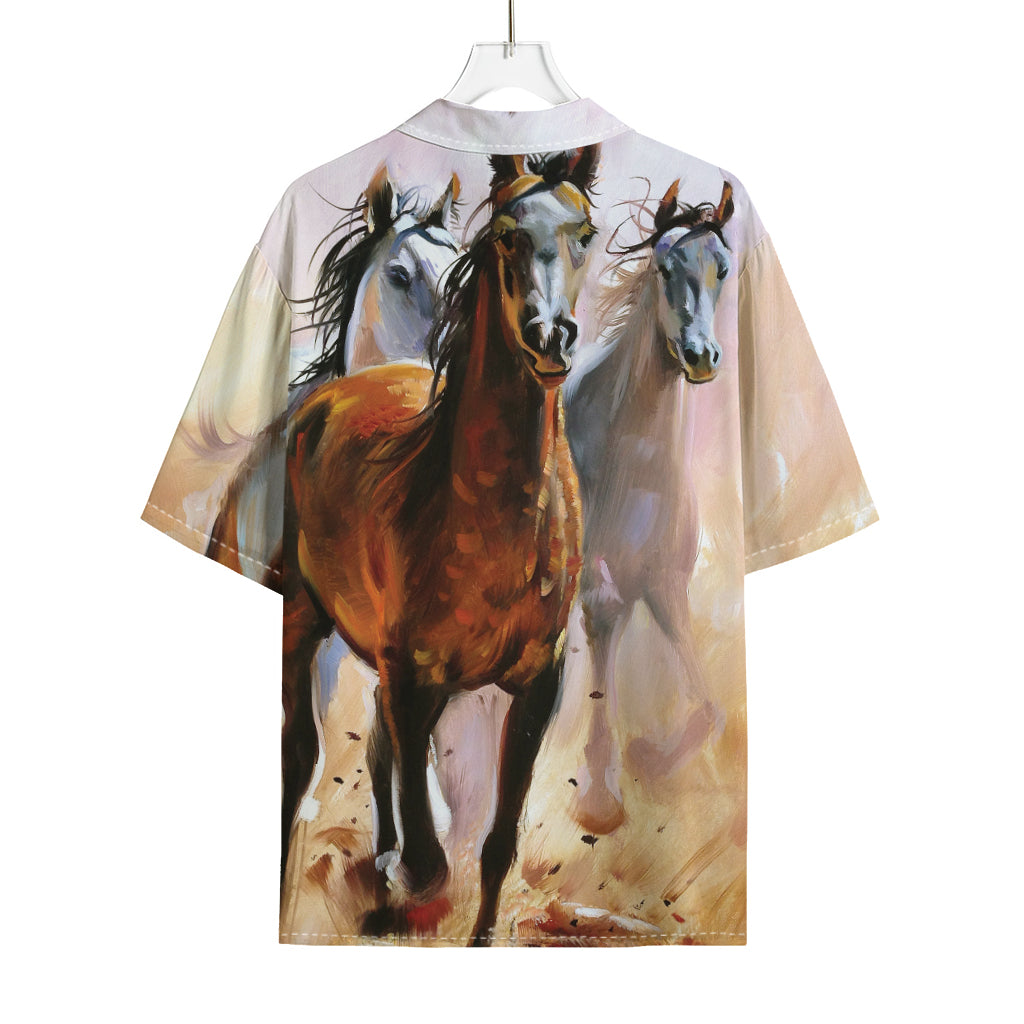 Running Horses Painting Print Rayon Hawaiian Shirt