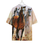 Running Horses Painting Print Rayon Hawaiian Shirt