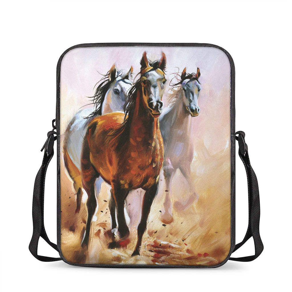 Running Horses Painting Print Rectangular Crossbody Bag