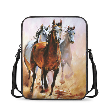 Running Horses Painting Print Rectangular Crossbody Bag