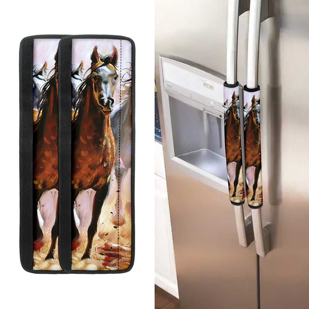 Running Horses Painting Print Refrigerator Handle Covers
