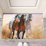 Running Horses Painting Print Rubber Doormat