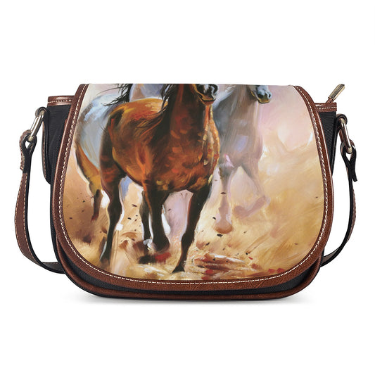 Running Horses Painting Print Saddle Bag