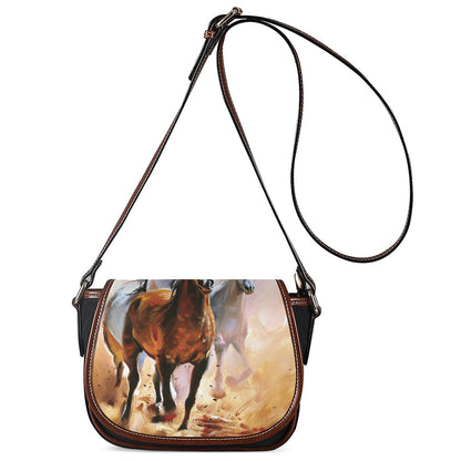 Running Horses Painting Print Saddle Bag