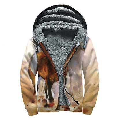Running Horses Painting Print Sherpa Lined Zip Up Hoodie