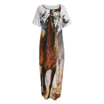 Running Horses Painting Print Short Sleeve Long Nightdress